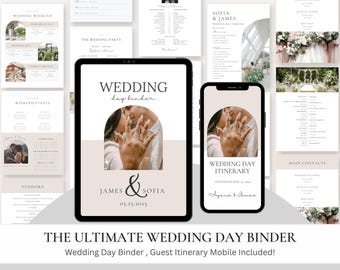 Wedding Day Binder | Editable Template, Timeline, Checklist, Decor + Seating,  Bonus Mobile Wedding Itinerary | Digital Download Canva