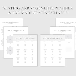 以下が含まれることがあります： 結婚式やイベントの計画のための印刷可能な座席表テンプレート。テンプレートには、丸テーブル、長方形のテーブル、カスタムレイアウト用の空白テンプレートが含まれています。
