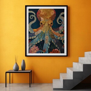 Abstract Octopus Canvas Print, Colorful Marine Life Wall Art, Modern Sea Animal Art, Gallery Style Decor,  Boho Ocean Decor for Living Room