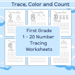 1 - 20 Number Tracing bundle,  preschool worksheets, 1 -20 Printable Number Tracing, Kids Tracing, Handwriting Practice