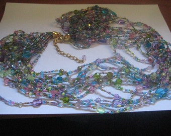 Joan Rivers Torsade Style 80s Long Necklace in Multi-Colored Beads Made in Czechoslovakia