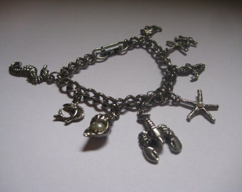 Beach or Ocean Life Charm Bracelet in Pewter