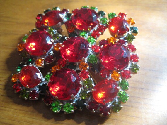 70s  Czechoslovakian Multi Colored Rhinestone Pin… - image 2