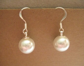 5 Pairs of Vintage 12mm Faux Pearl Fish Hook Earrings in Silver Plate