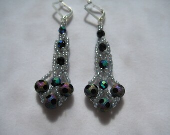 Swinging Cuties Leverback Earrings with Dotted Matte Finish and AB Beads Beadwork by ME