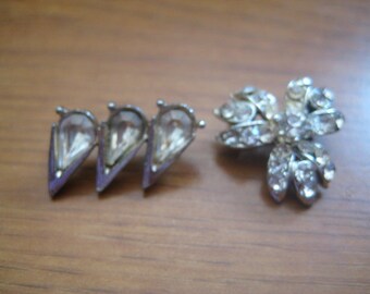 Lot of 2 Vintage Potmetal and Rhinestone Pins Flower and Pears