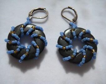 Periwinkle and Gold Delicas on Hoop Earrings with Bronze Leverbacks by ME OOAK
