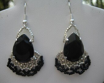 Door Knocker 18x13mm Jet Pear Shaped  Swarovski Pierced Wire Earrings Designed by ME
