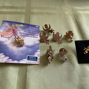 Lot of 8 Angel Tack Pins in Gold Tone Metal Vintage