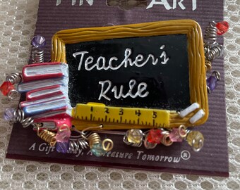 Spoontiques Metal Blackboard with Teacher’s Rule Pin on Original Card