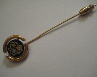 AMITA Japanese Damascene Stickpin with Leaves on Matt Black Surface in Gold and Silver