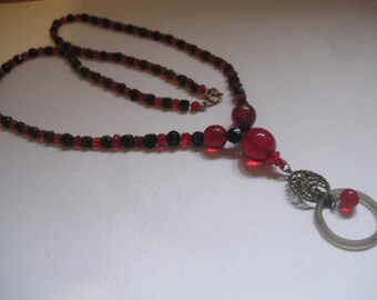 Edwardian Red and Black English Cut Crystal Necklace with Drop