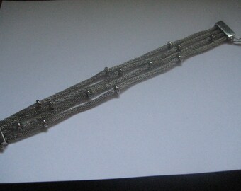 Anne Klein Silver Tone Mesh Chain 4 Strand Bracelet with Magnetic Claps