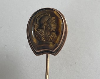 2.53 Grams 14K Rose Gold Carved Tigereye Roman Warrior Cameo Stickpin