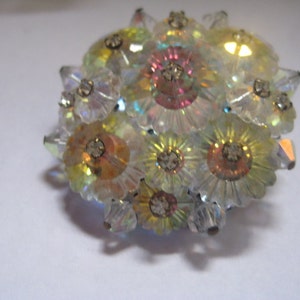 60s Snowflake or Flower Brooch with Crystal Ab Marguerites and Bicones with Rhinestone Tipped T pins