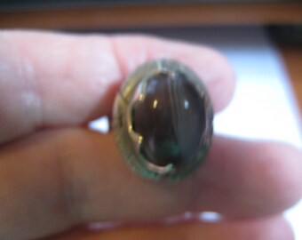 Domed Sterling Silver Banded Agate or Amethyst Cabochon Size 5