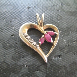 Rubies and Chip Diamond in Open Heart 925 Pendant Lovely