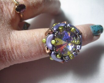 Crystal AB Rivoli Arcos Minos and Kheops Beads Ring  Size 10