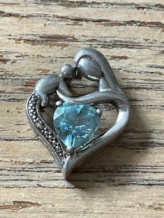 Mother and Child on Heart 925 Setting Light Sapphire Heart Shaped Stone
