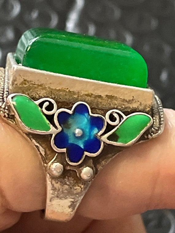 Chinese Import  Adjustable Shank Silver Inlay with Genuine Gemstone and Enamel flowers View 5