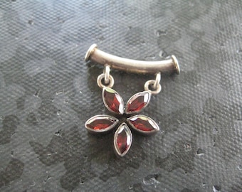 Garnet Flower in Marquis Cut Stones with Sterling Tube Bail Pendant