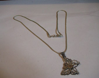 925 Sterling Filigree Openwork Butterfly Pendant on 925 Sterling 16 Inch Snake Chain with Lobster Claw Clasp