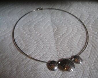 Hand Made Sterling Circle Choker with 3 Oval Drops Not Marked But Tested Sterlng