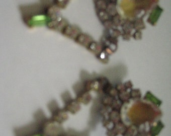 50s Bijoux M. G.  Pierced Post With Crystal and Peridot Rhinestones Unsigned Earrings