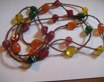 48 Inch Multi-colored Seed and Czech Beads Necklace So Vintage and Colorful