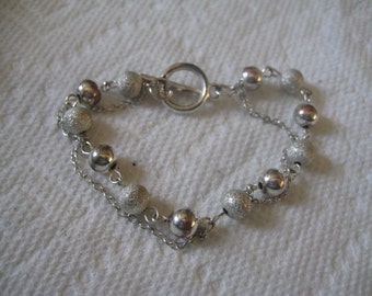 Vintage Sterling Bead Ball Bracelet with Additional Chain 925 Toggle Clasp