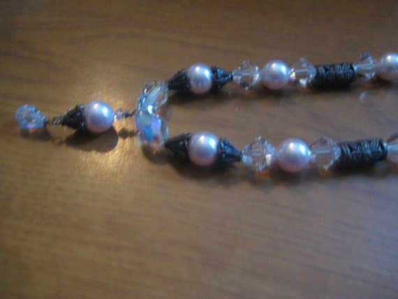 Lovely Faux Pearl Swarovski Bicone and Bronze Fil… - image 3