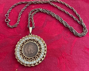 Verified D&E Rhinestone Penny Necklace 23 Inches Twisted Chain Juliana Jewelry The Last Generation Page 31 1901 Indian Head Penny