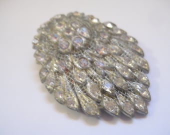 1930s Little Nemo Styled Rhinestones in Pot Metal Shield Shaped Pin So Lovely