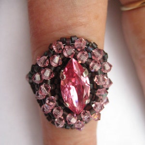 Rose Navette and Swarovski Bicones in Light Rose Ring by ME Size 9