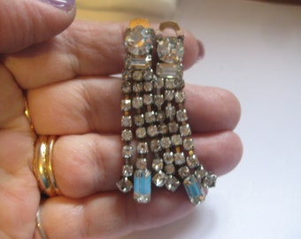 Vintage Unsigned Beauties 3 Strand Clip Back Rhinestone Earrings