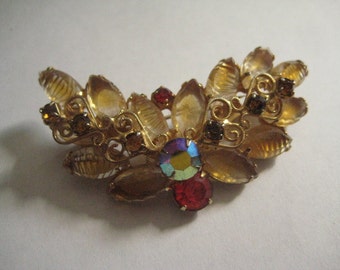 Julianna Verified Unmarked Beauty Rhinestone Pin Topaz Hyacinth Amethyst AB Rhinestones Ribbed Back Carved Topaz Stones