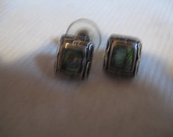 Vintage  Pierced Post STERLING Earrings with Paua Shell Cabochons