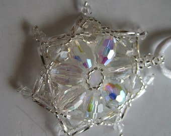 Snowflake Pendant of Swarovski Olive Beads with Satin Cord Designed by ME