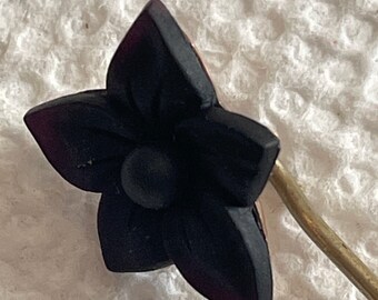 Gutta Percha Flower Stickpin Antique Jewelry From 1800s