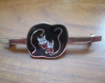 Unmarked Goldtone Comedy and Tradegy Pin in Black Red and White Enamel
