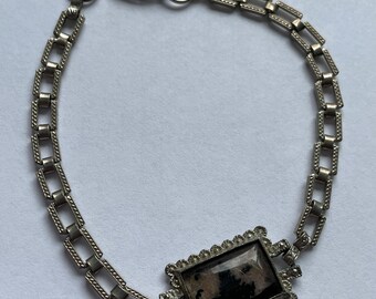 Antique Hand Painted Butterfly Wing Rectangular Link Bracelet