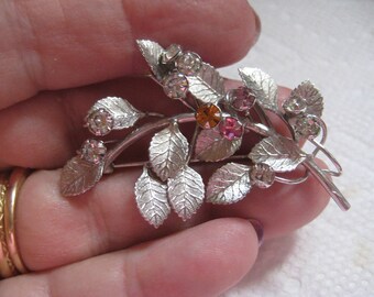 VAN LOU Sterling and Rhinestone Rose Branch Pin with Multi Colored Stones
