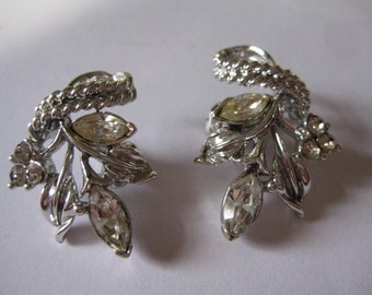 CORO Floral Rhinestone Clipback Earrings Vintage and Beautiful