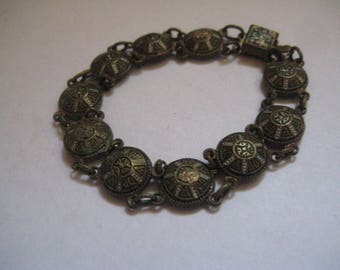 SPAIN Damascene Shield Bracelet 10 Links with Box Clasp Vintage 30/40s Jewelry