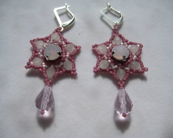 Rosy Star Rose Water Opal Rhinestone Star Shaped Earrings by ME