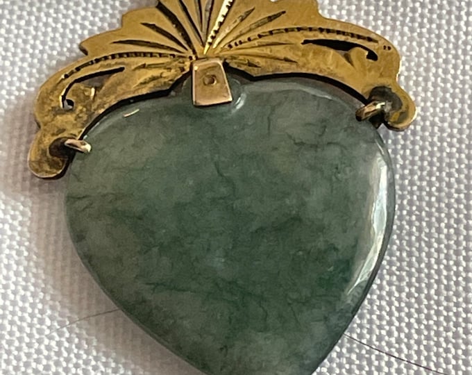 Featured listing image: 18K Heart Shaped Jade Pendant Antique Victorian Era