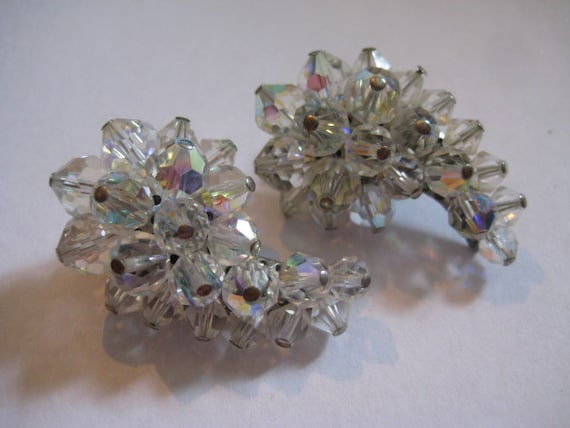 40s Cluster Style Clipback Earrings with Faceted … - image 2
