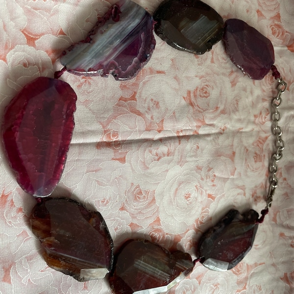 Red Dragon Veins Agate Faceted Slab Necklace 7 Slabs