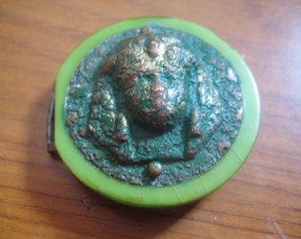 Egyptian Revival Beltbuckle Pharoah Metal Disc Cameo on Green Bakelite?