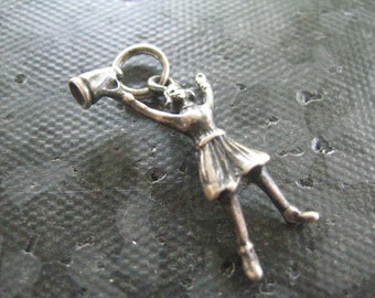 STERLING SILVER CHEERLEADER Charm with Megaphone 1x1/2 Inches